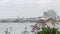 Downtown city skyline cityscape. Skyscraper by harbor. USS Midway, San Diego USA