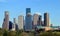 Downtown city skyline of Houston from Buffalo Bayou Park