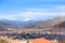 Downtown of Cuzco city in the valley and Andes panorama Peru