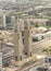 Downtown Dubai road and buildings from helicopter