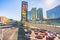 Downtown Las Vegas. Modern residential buildings, Hotels and Casino. Street view, traffic, city life