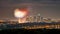 Downtown Los angeles cityscape with flashing fireworks celebrating New Year\\\'s Eve. Independence day celebration.