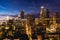 Downtown Los Angeles skyline at night.