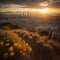 Downtown Los Angeles skyline at sunset, California, United States.  generative ai