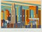 Downtown Los Angeles in vector. Cityscape of LA in retro style colors and stylization, vintage design illustration. USA