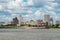 Downtown Memphis skyline viewed from the Mississippi river on a summer day