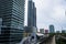 Downtown Miami buildings and metro rail railways