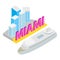 Downtown miami icon isometric vector. Beautiful cityscape and large cruise liner