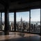 Downtown New York Lower Manhattan City Skyline Buildings from High Rise Window Beautiful Expensive Real Estate Empty room