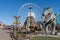 Downtown Niagara Falls City Clifton Hill amusement area. Dinosaur Adventure Golf. Skywheel ferris wheel.