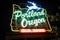 Downtown Portland, Oregon, USA - August 22, 2018: Portland White Stag Neon Sign