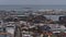 Downtown of Reykjavik, Iceland, with harbor, buildings, rainbow street and a big construction site in winter.