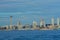 The downtown Seattle waterfront and skyline on Elliott Bay in King County, Washington