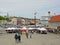 Downtown Stavanger, with market and huge cruise ship