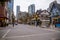 Downtown Toronto. Streets Christmas preparing time. trees, wreath, garlands