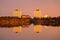 Downtown Yellowknife Buildings reflected in Frame Lake in Evening Light, Northwest Territories, Canada