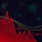 Downtrend line graph in stock market on red and a virus abstract background