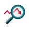 Downturn arrow magnifier analysis stock market crash isolated icon
