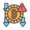 Downward arrows and warning sign with bitcoin showing concept vector of bitcoin fraud