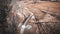 Downward view of walking trail bridge with spiral stream