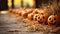 Dozens of Halloween jack-o-lantern pumpkins and hay decorating the country barn scene - generative AI