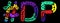 DP Hashtag. Multicolored bright isolate curves doodle letters. Popular Hashtag #DP for double penetration, Adult resources
