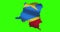 DR Congo country shape outline on green screen with national flag waving animation
