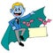Dracula and flying bats carrying blank banners. doodle icon image