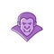Dracula icon Vampire badge. Colorful flat Halloween icon. Thin line art design, Vector illustration