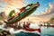 The Dragon Boat Festival image showcases a boat race in the river, with a group of people riding on top. By Generative AI