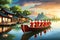 The Dragon Boat Festival image showcases a boat race in the river, with a group of people riding on top. By Generative AI
