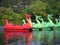 Dragon boats on boating lake
