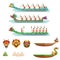 Dragon boats set, team of male athletes compete at Dragon Boat Festival vector Illustrations