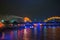 Dragon bridge in Da Nang, Vietnam, at night. The dragon blowing hot fire out of its mouth. A famous attraction in Da Nang