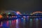 Dragon bridge in Da Nang, Vietnam, at night. The dragon blowing hot fire out of its mouth. A famous attraction in Da Nang