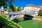 Dragon bridge and Ljubljanica river view