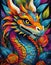 dragon bright colorful and vibrant poster illustration