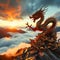 Dragon clouds and mountains: impressive Illustration in the style of chinese art