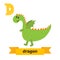 Dragon. D letter. Cute children animal alphabet in vector. Funny