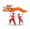 Dragon dance, chinese traditional dance performer to celebrate chinese new year flat illustration symbol