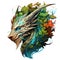 Dragon demon head painting on a clean background. Png for Sublimation Printing, Mythical creatures, Ancient animals, Illustration