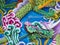 Dragon details Chinese art elements on temple wall decoration Colourful relief