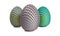 Dragon eggs 3d render on a gray background, 3 eggs of unborn dragons, grayish, silver-gold, azure-green