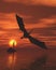 Dragon Flying Low Over the Sea at Sunset