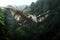 A dragon is flying that spreads its wings wide gundam technology in the forest. Wildlife Animals. Illustration, Generative AI