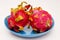 Dragon fruit is on blue dish, pitahaya, dragon-fruit, pitaya