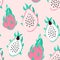 Dragon fruit pattern. Tropical vector seamless texture.