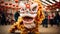 Dragon or lion dance show barongsai in celebration chinese lunar new year festival. Generative AI