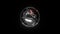 Dragon logo of metal, red glowing eye in round ring on black background. Mortal Kombat. Film and game concept