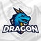 Dragon on shield sport mascot concept. Football or baseball patch design. College league insignia.